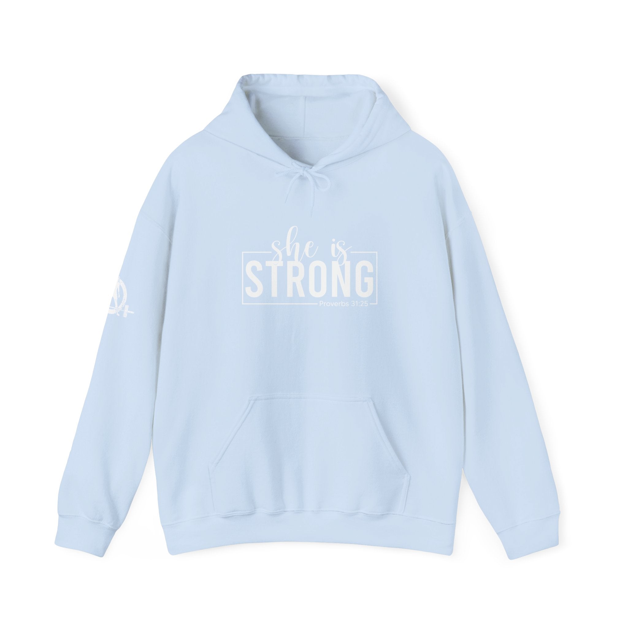 She is STRONG - Unisex Heavy Blend Hooded Sweatshirt - White Logo