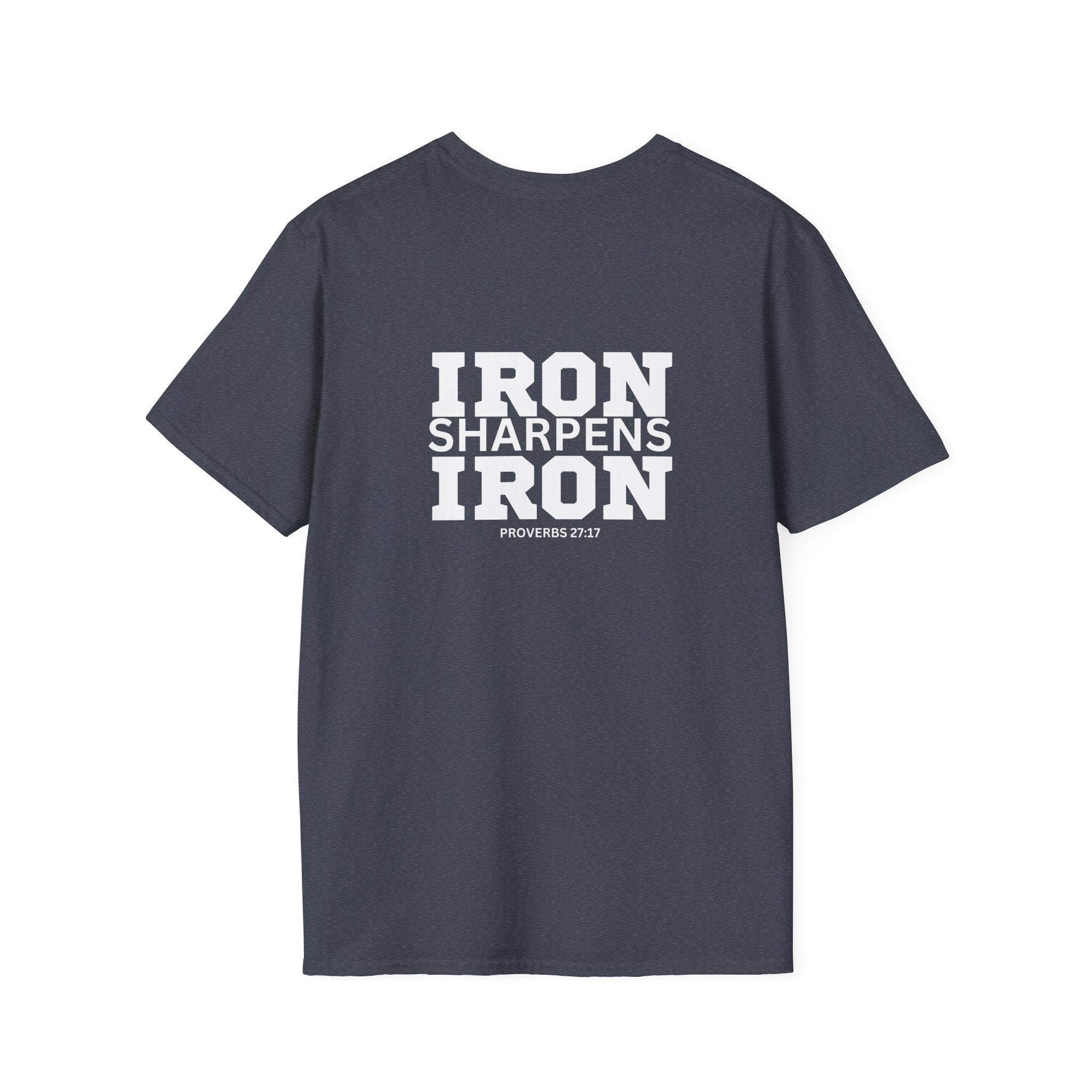 Iron Sharpens Iron - Unisex Softstyle T-Shirt - White Logo Front & Back