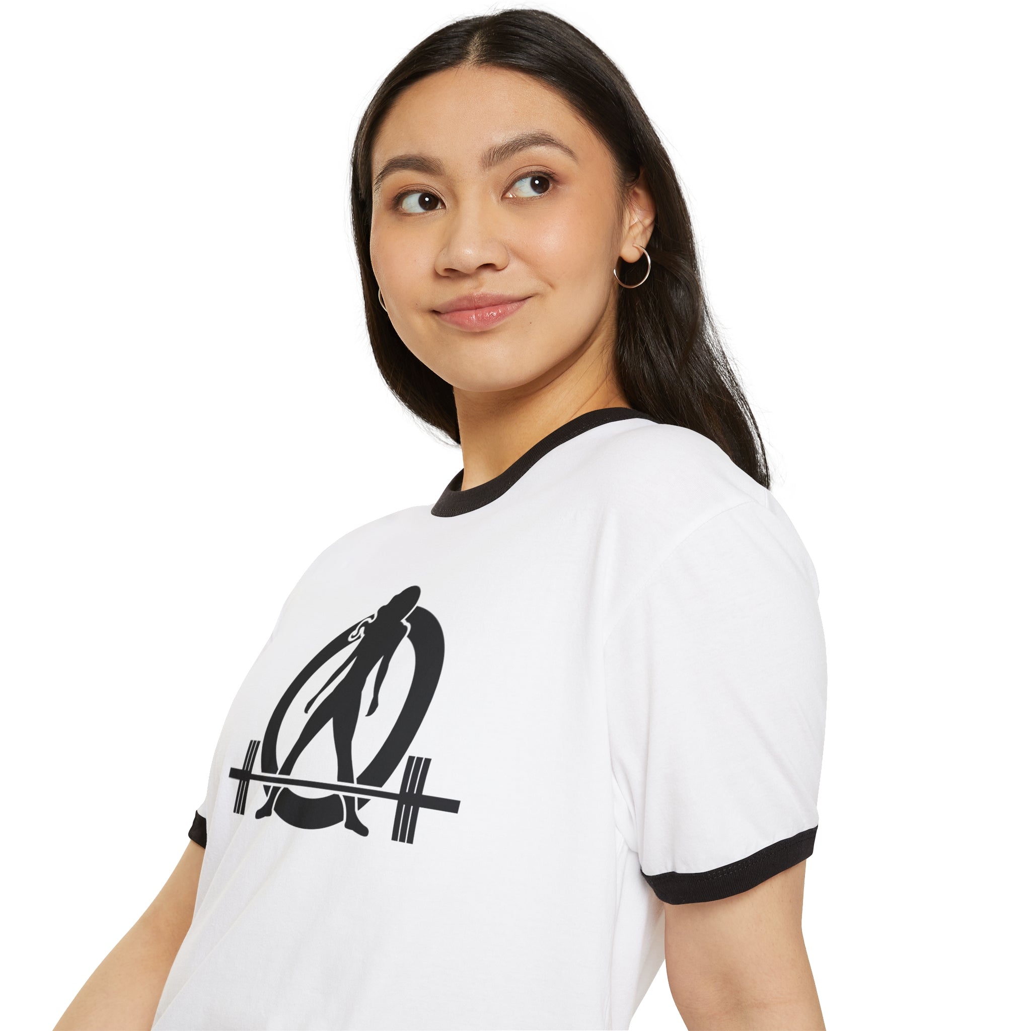 45 + 45 - Unisex Cotton Ringer T-Shirt - Black Logo Front & Back