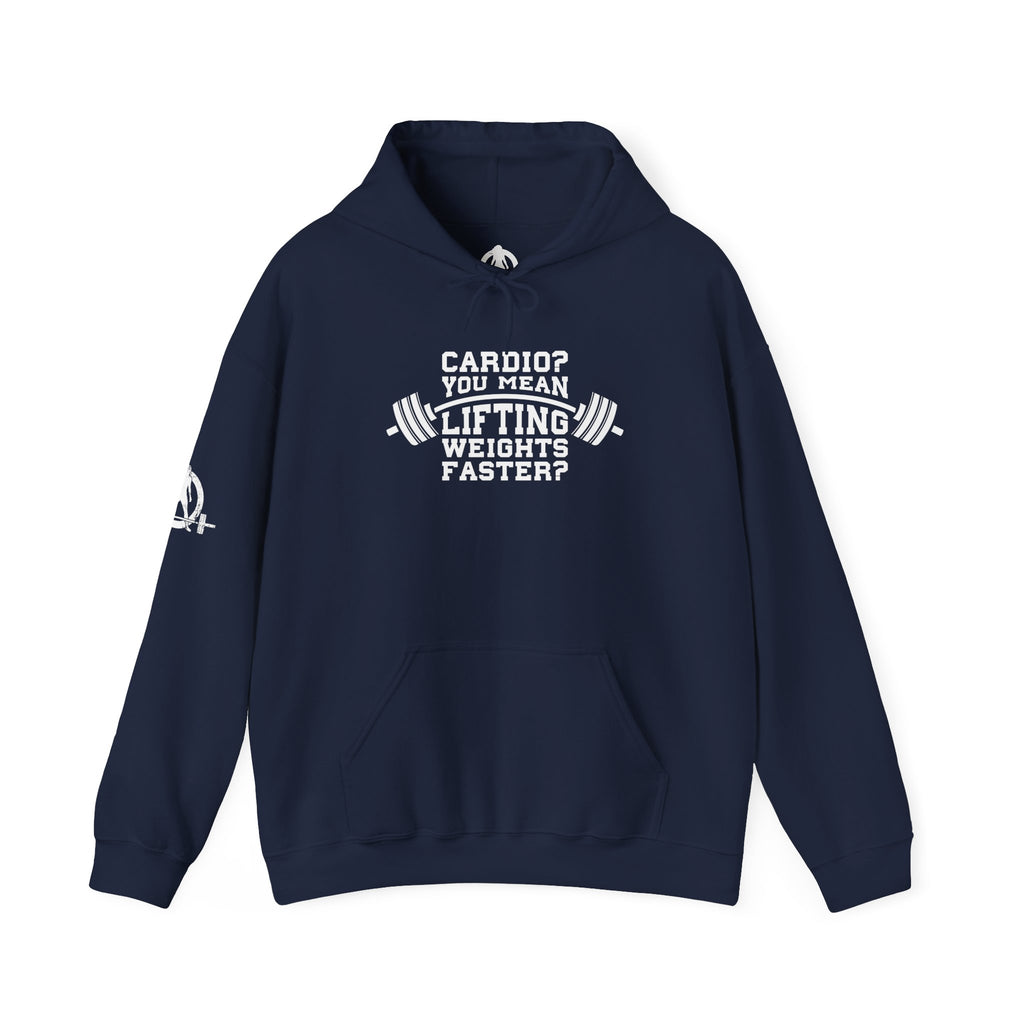 Cardio = Lift Weights Faster - Unisex Heavy Blend Hooded Sweatshirt - White Logo on Front
