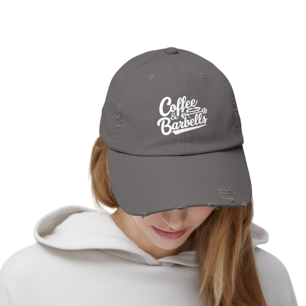 Coffee & Barbells - Unisex Distressed Cap - White Logo