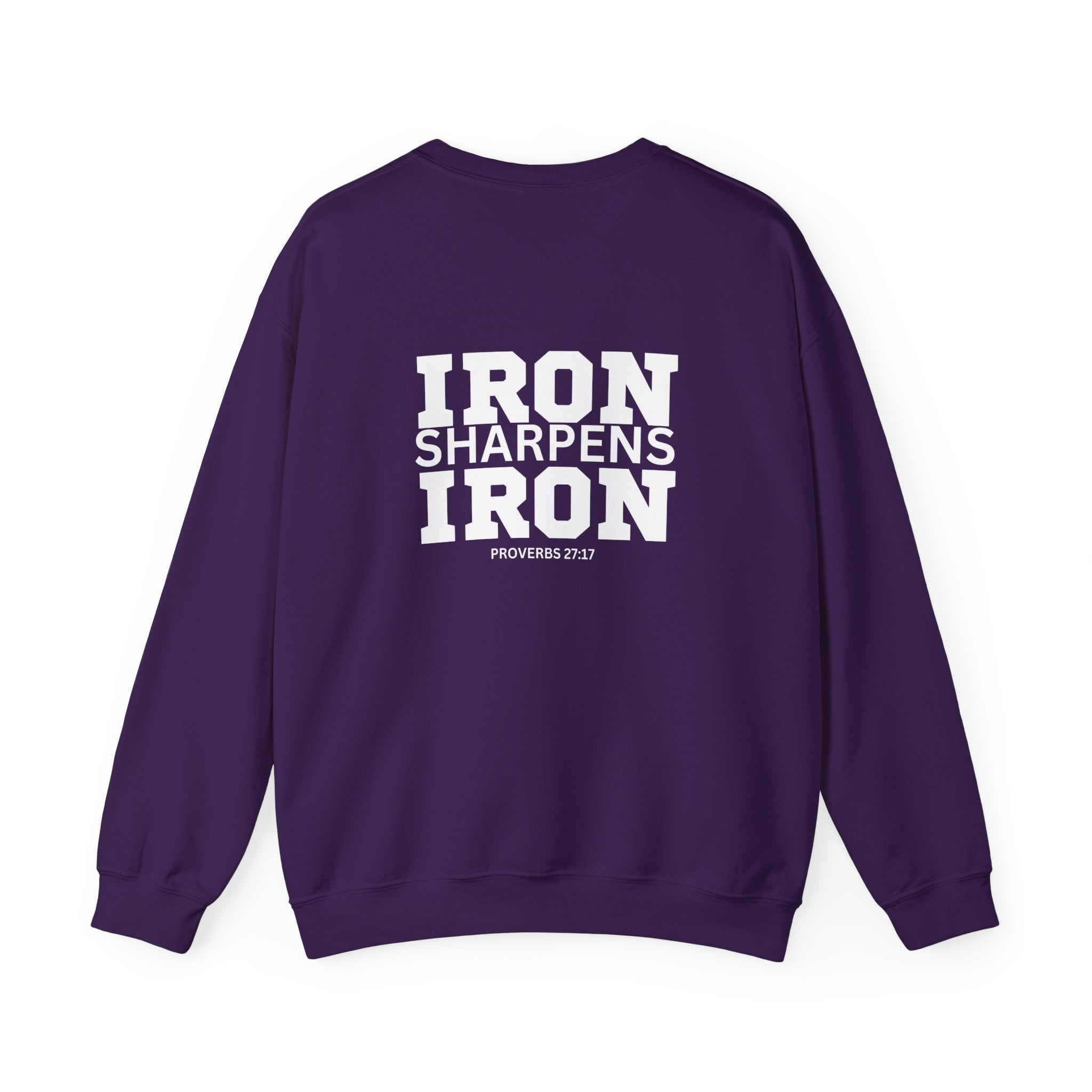 Iron Sharpens Iron - Unisex Heavy Blend™ Crewneck Sweatshirt - Front White Logo - Print on Front & Back
