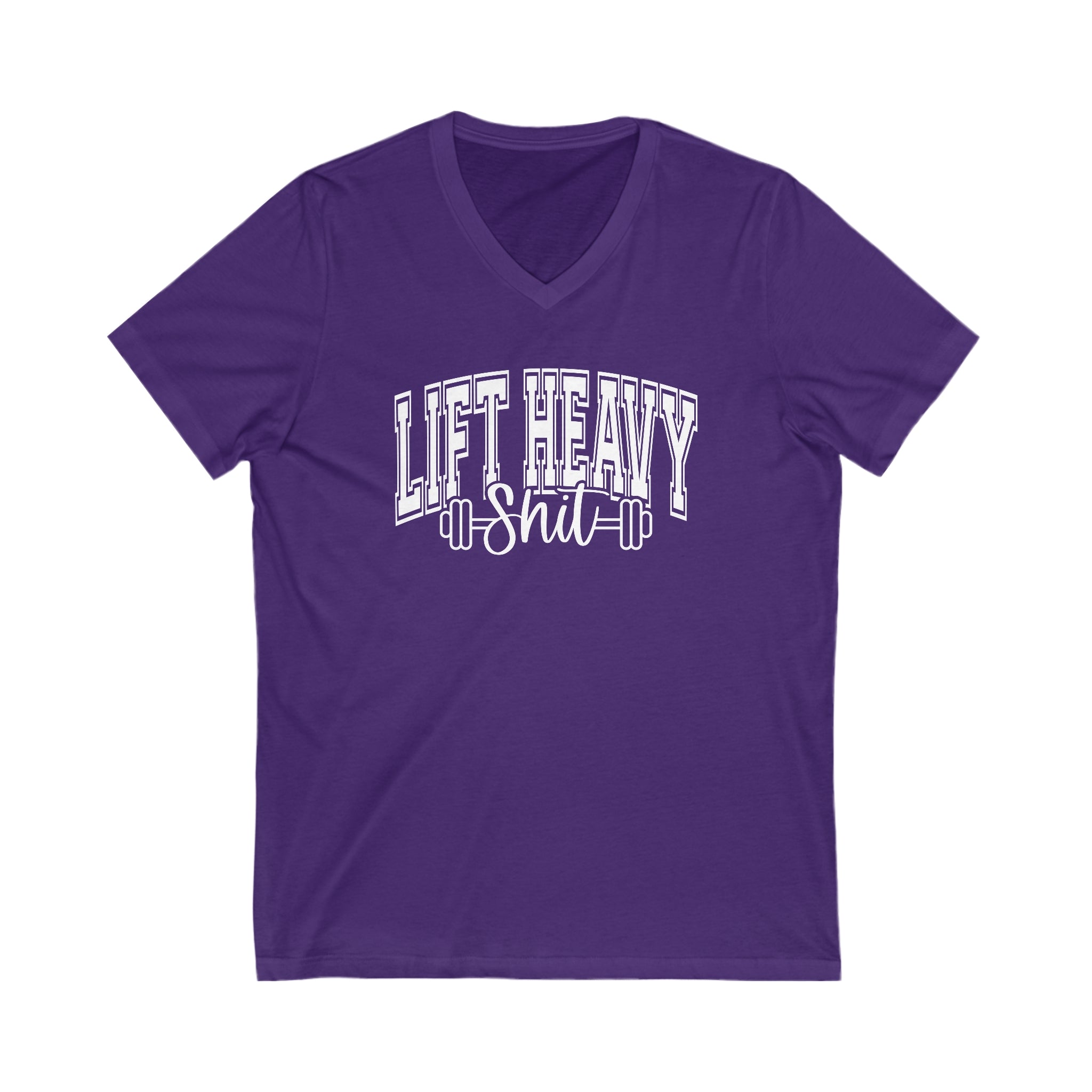Lift Heavy Shit - Unisex Jersey Short Sleeve V-Neck Tee - White Logo Plain Back