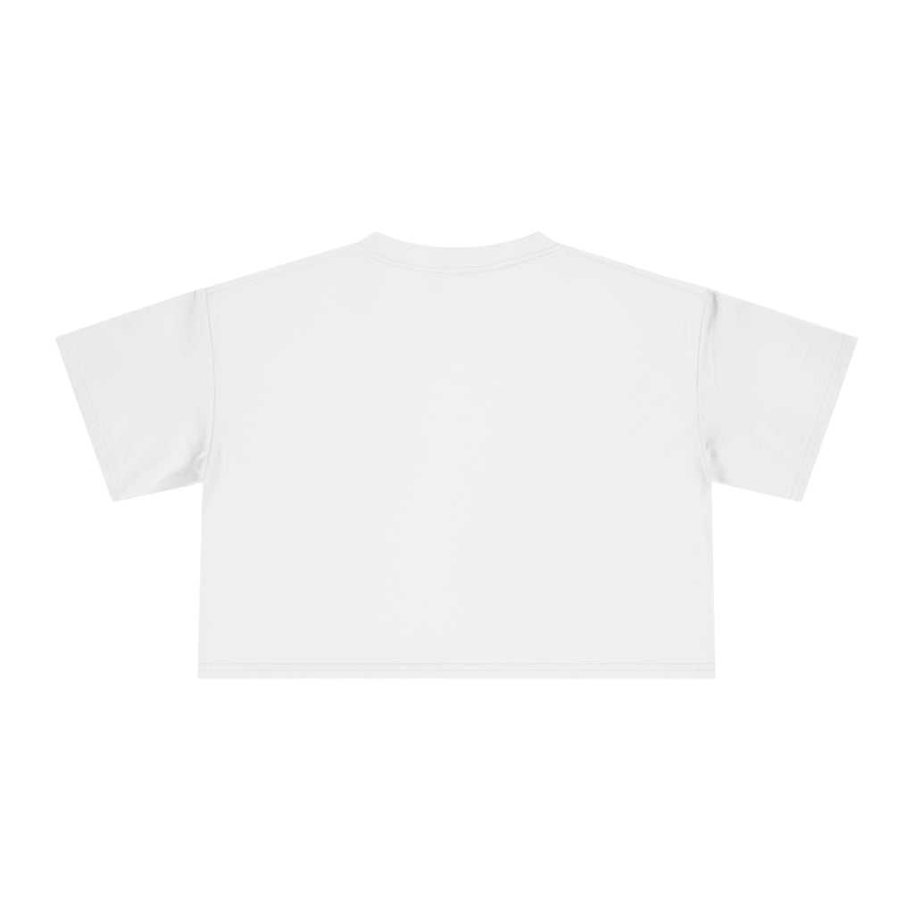 Distressed Collection - Women's Crop Tee - White - Front Black Distressed Logo