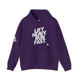 Lift Heavy Run Fast - Unisex Heavy Blend Hooded Sweatshirt - Front White Logo