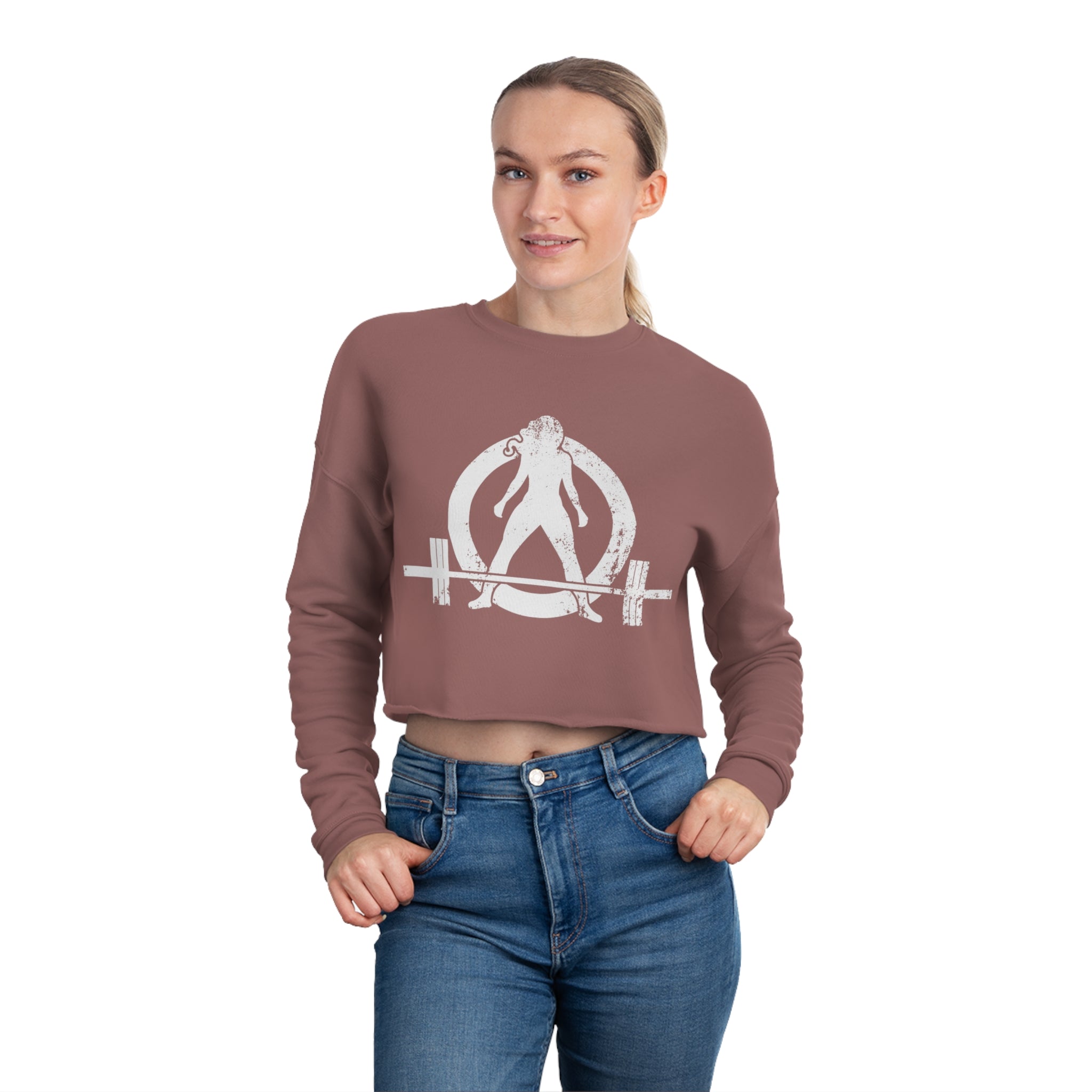 Women's Cropped Sweatshirt - Distressed White Logo