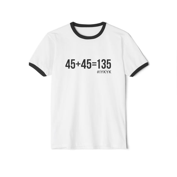 45 + 45 - Unisex Cotton Ringer T-Shirt - Black Logo Front