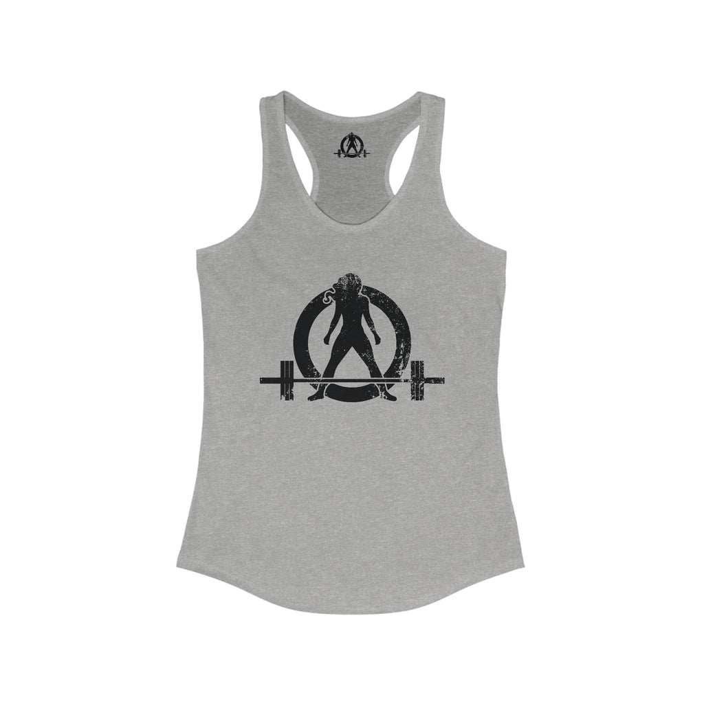 Distressed - Simple - Women's Ideal Racerback Tank - Black Distressed Logo Front