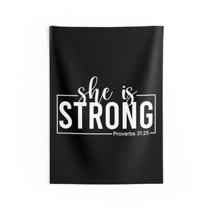 She is STRONG - Indoor Wall Tapestries - Black
