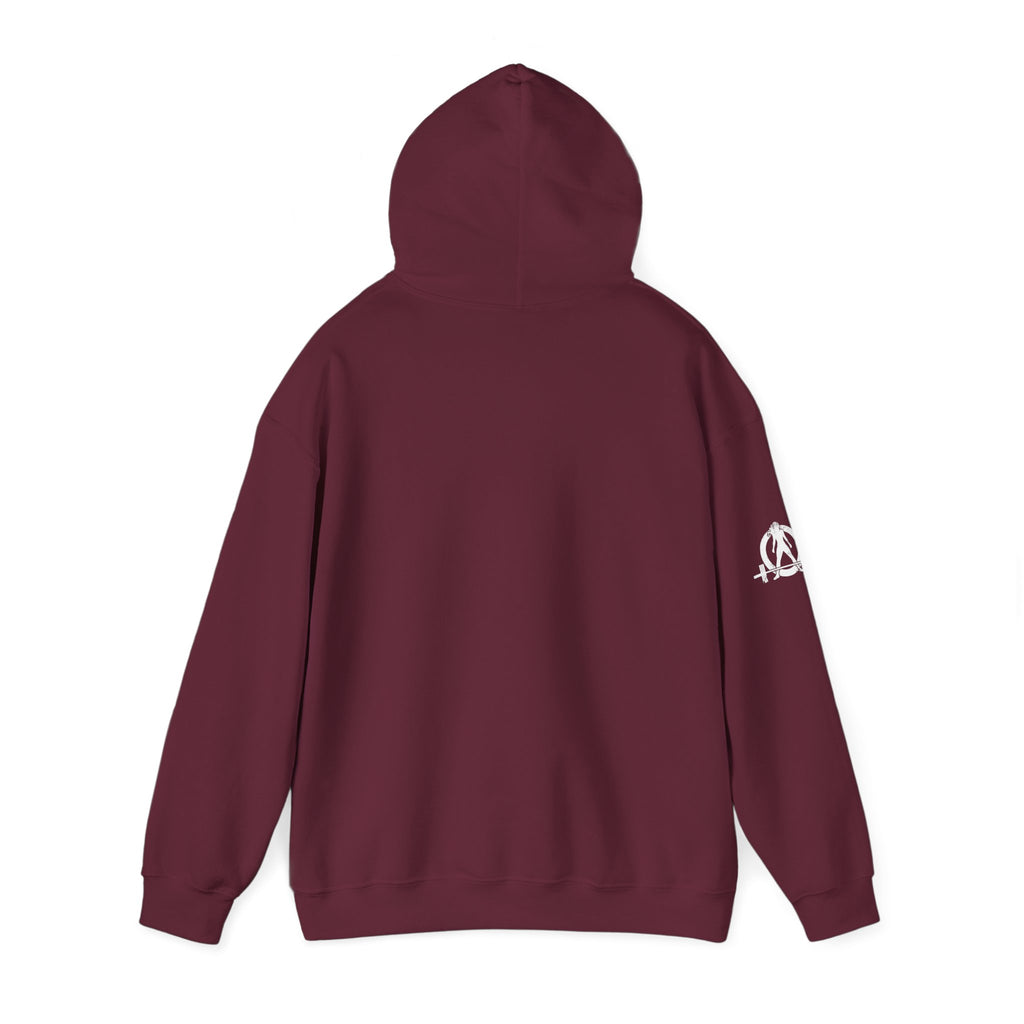 Strong Her Cartoon - Unisex Heavy Blend Hooded Sweatshirt - White Logo on Front & Right Sleeve