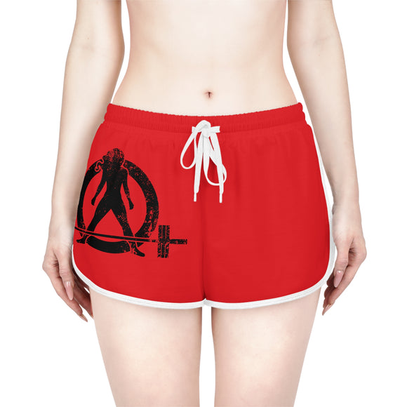 Women's Relaxed Shorts (AOP) - Red Shorts - Black Distressed Logo