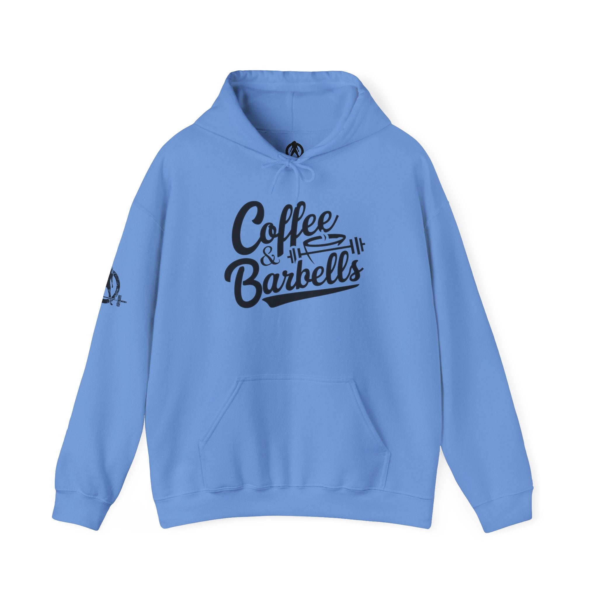 Coffee & Barbells  - Unisex Heavy Blend Hooded Sweatshirt - Black Logo on Front & Right Sleeve