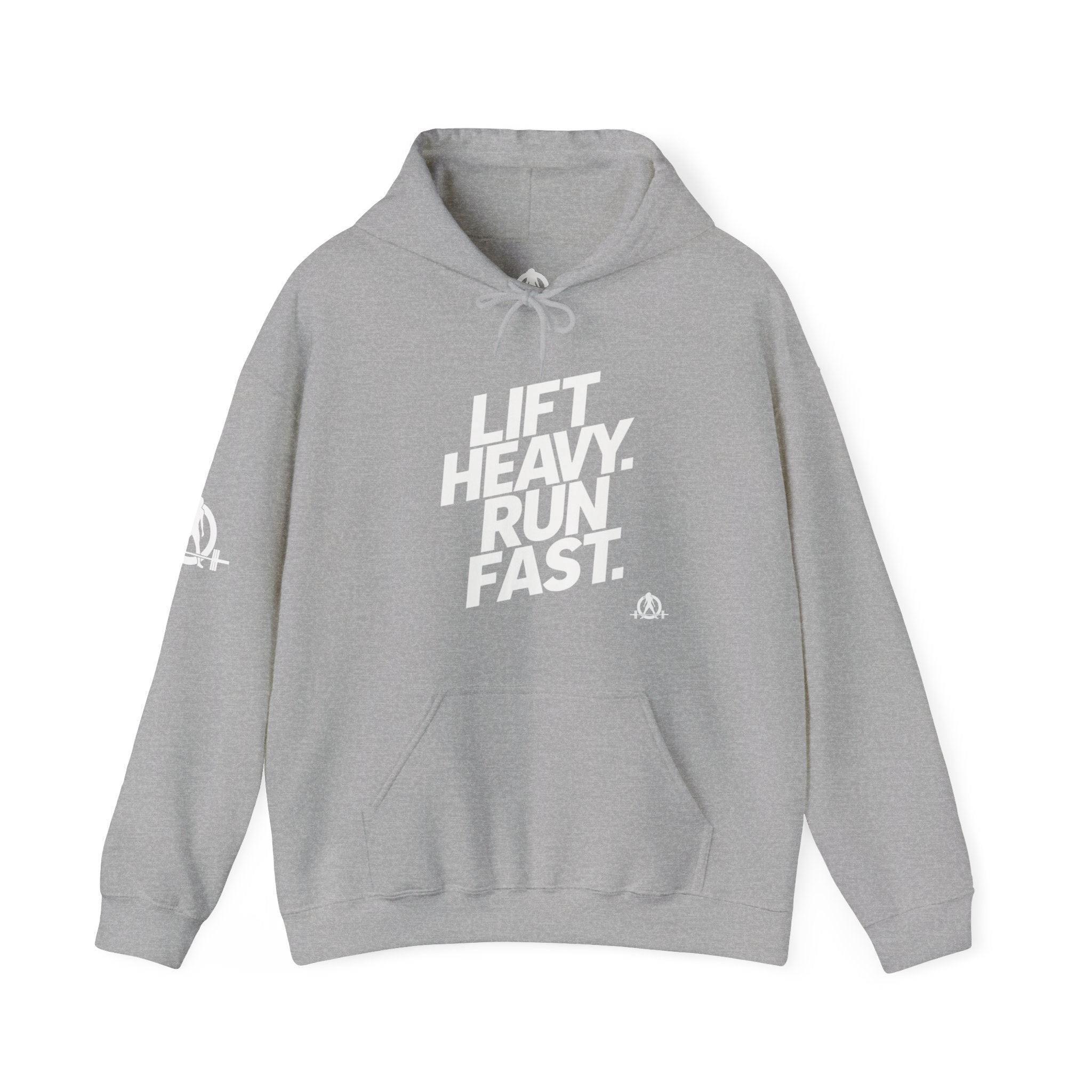Lift Heavy Run Fast - Unisex Heavy Blend Hooded Sweatshirt - Front White Logo