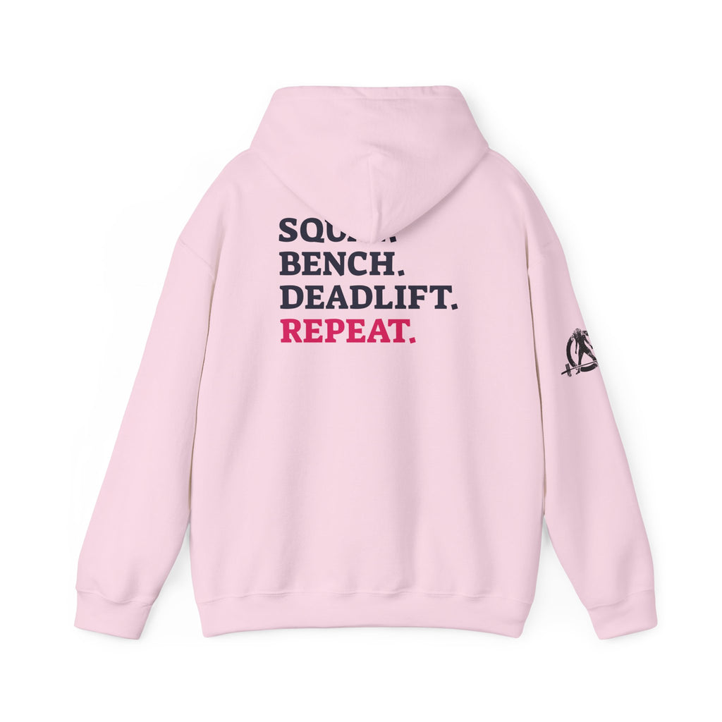 WWLW “Squat • Bench • Deadlift • Repeat” Hoodie - Black Logo Back