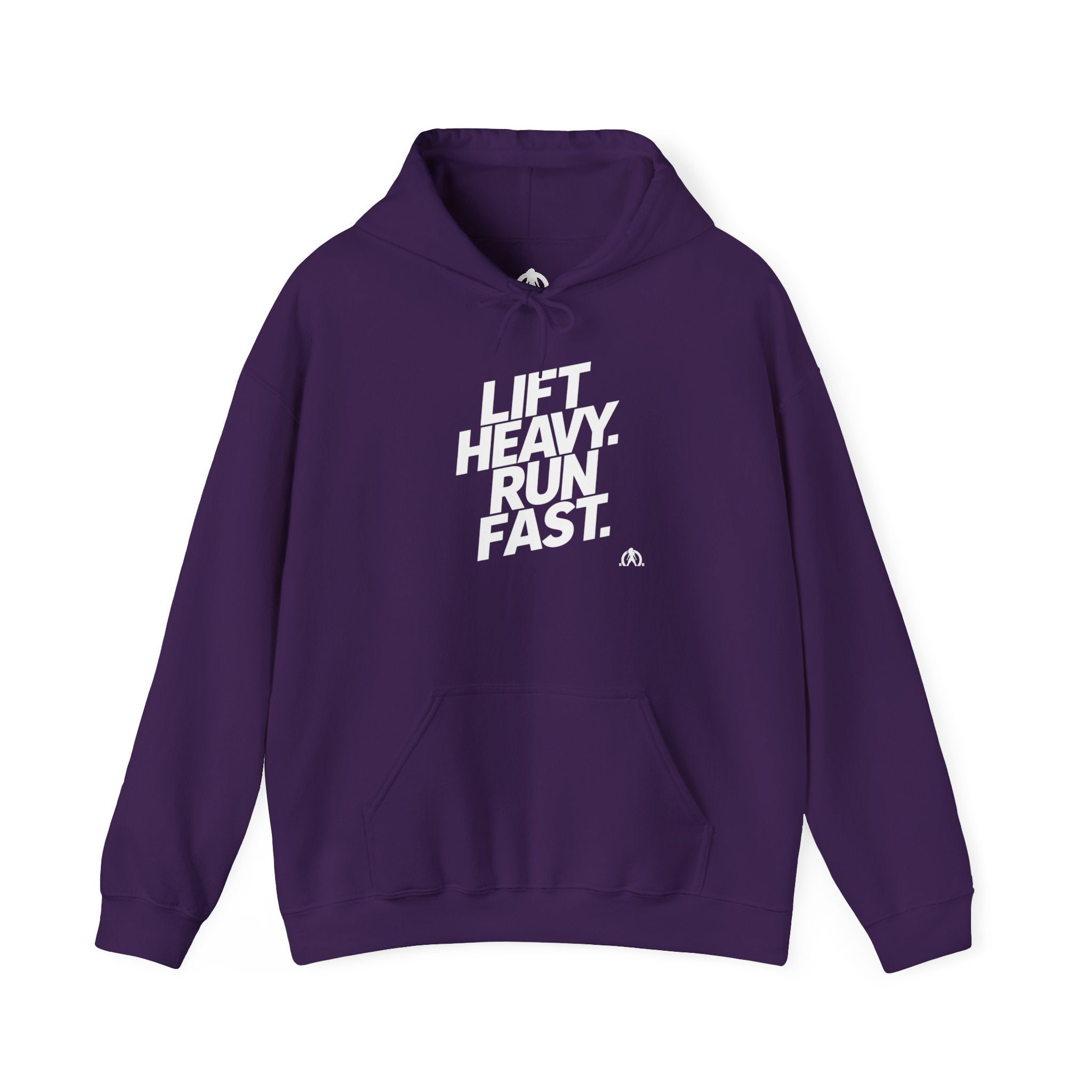 Lift Heavy Run Fast - Unisex Heavy Blend Hooded Sweatshirt - Front White Logo