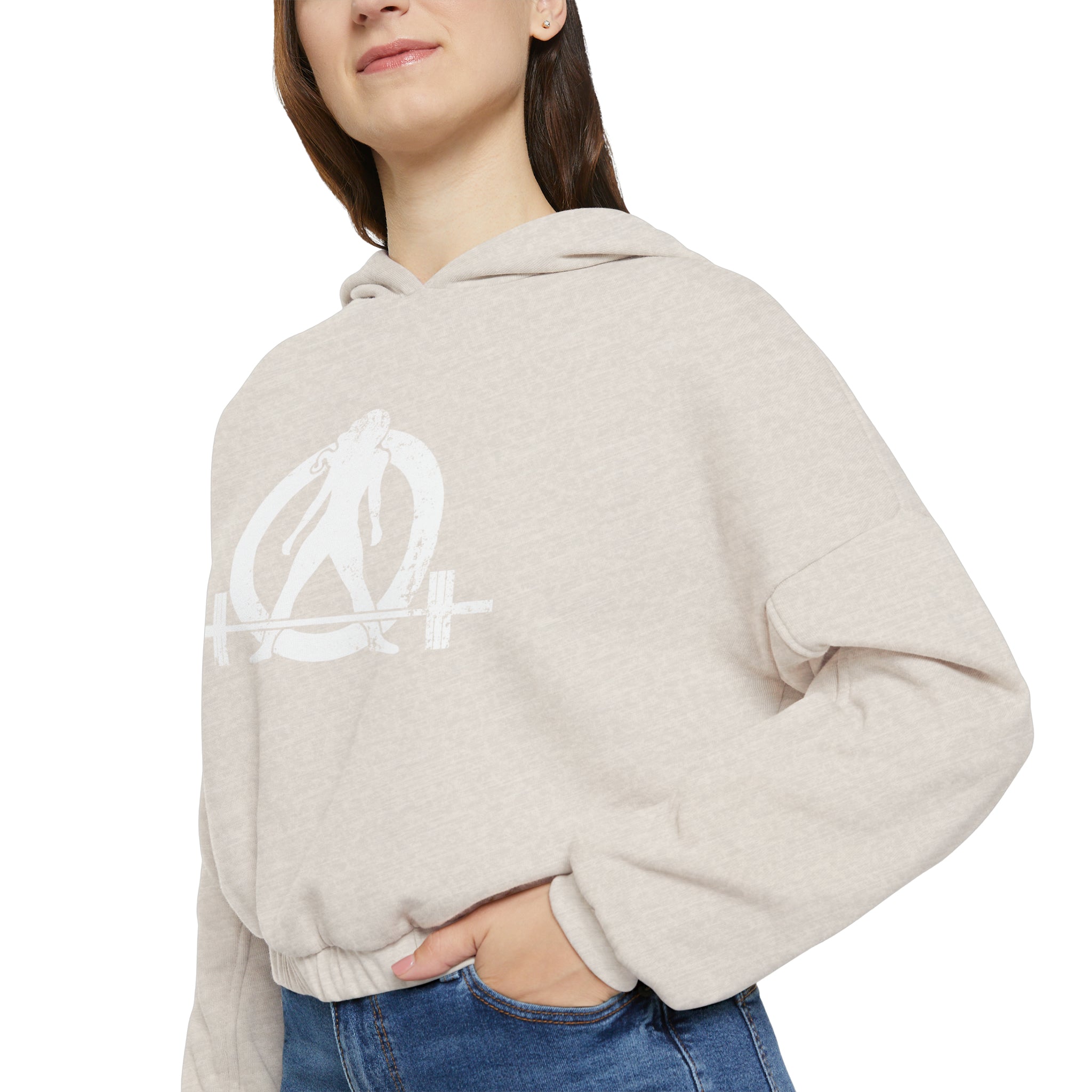Women's Cinched Bottom Hoodie - White Distressed Logo