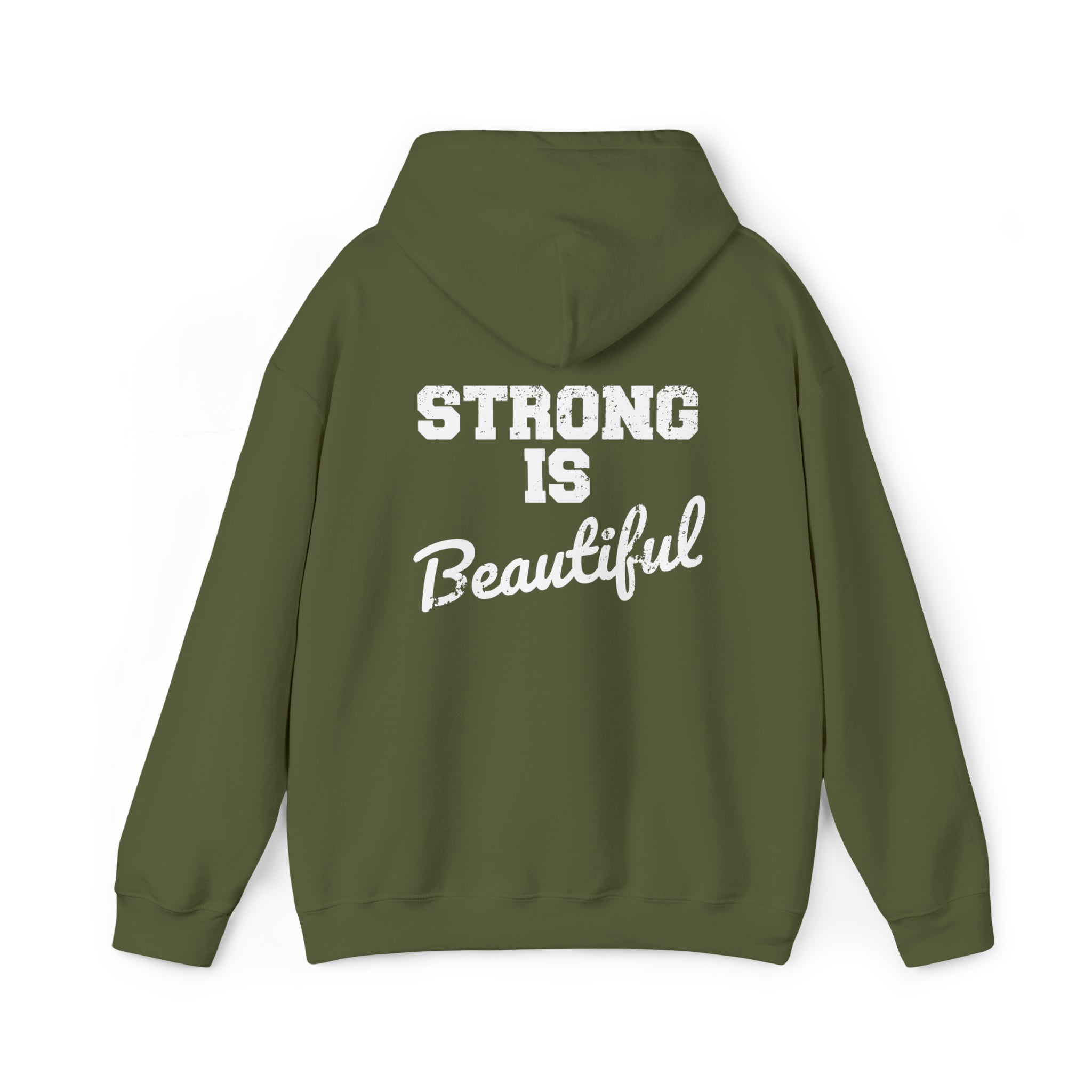 Strong Is Beautiful - Unisex Heavy Blend Hooded Sweatshirt - Distressed White Logo -  (BEST SELLER)