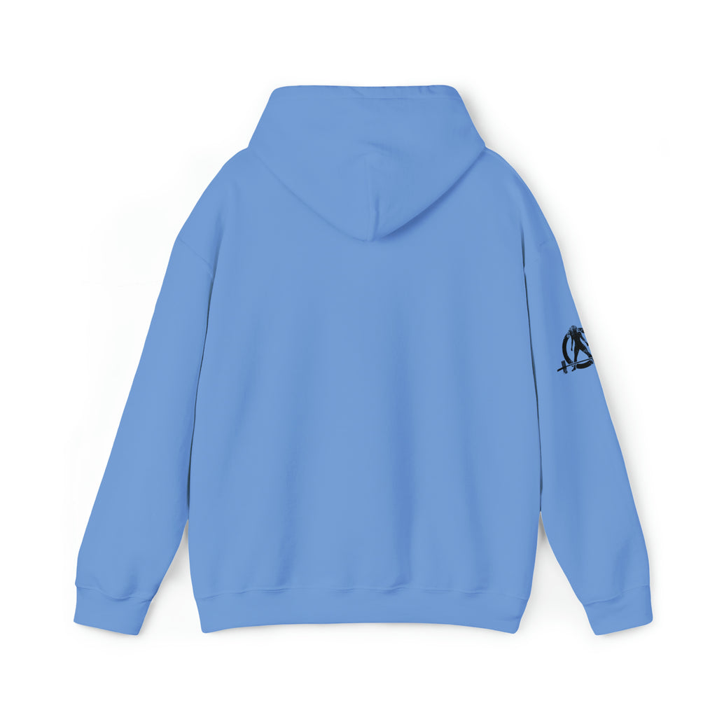 I Could Hip Thrust You - Unisex Heavy Blend Hooded Sweatshirt - Black Distressed Logo on Front & Right Sleeve