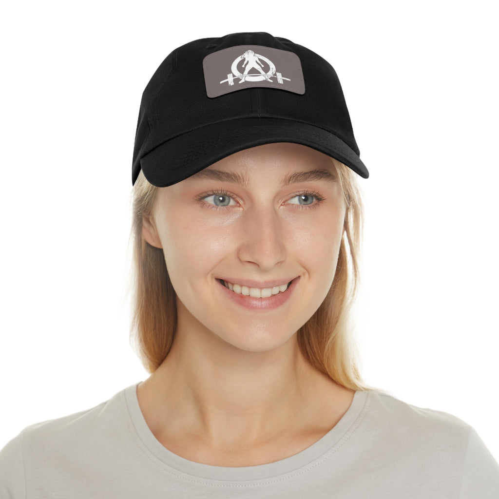 Distressed - Dad Hat with Leather Patch (Rectangle) - White Font