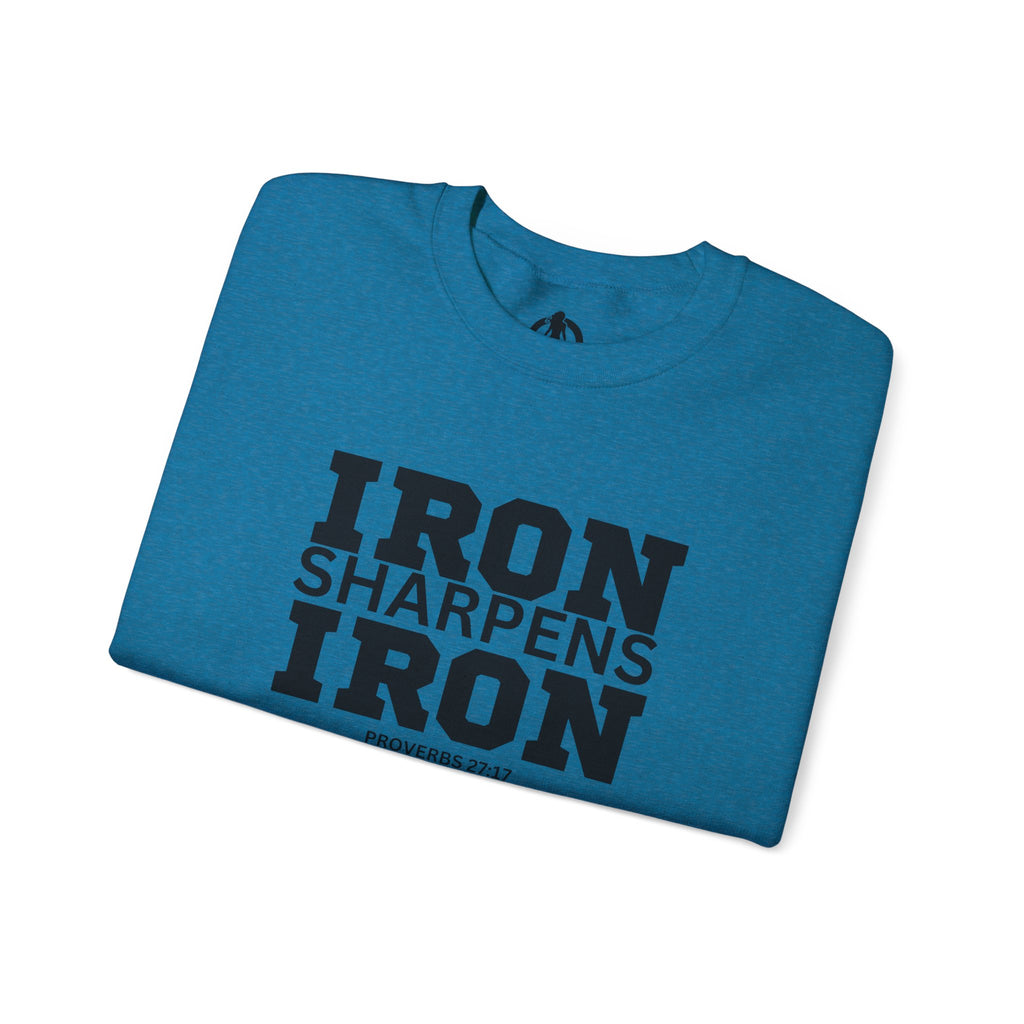 Iron Sharpens Iron - Unisex Heavy Blend™ Crewneck Sweatshirt - Front Black Logo - Plain Back