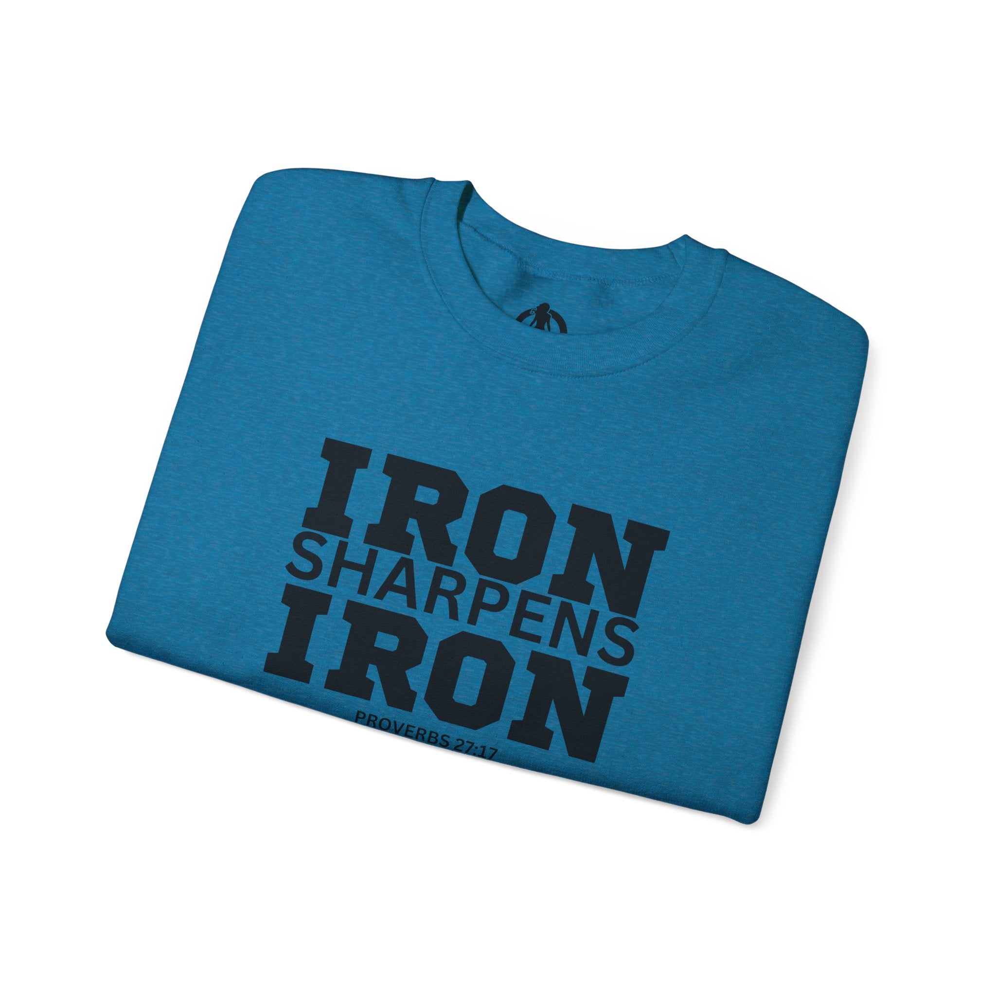 Iron Sharpens Iron - Unisex Heavy Blend™ Crewneck Sweatshirt - Front Black Logo - Plain Back