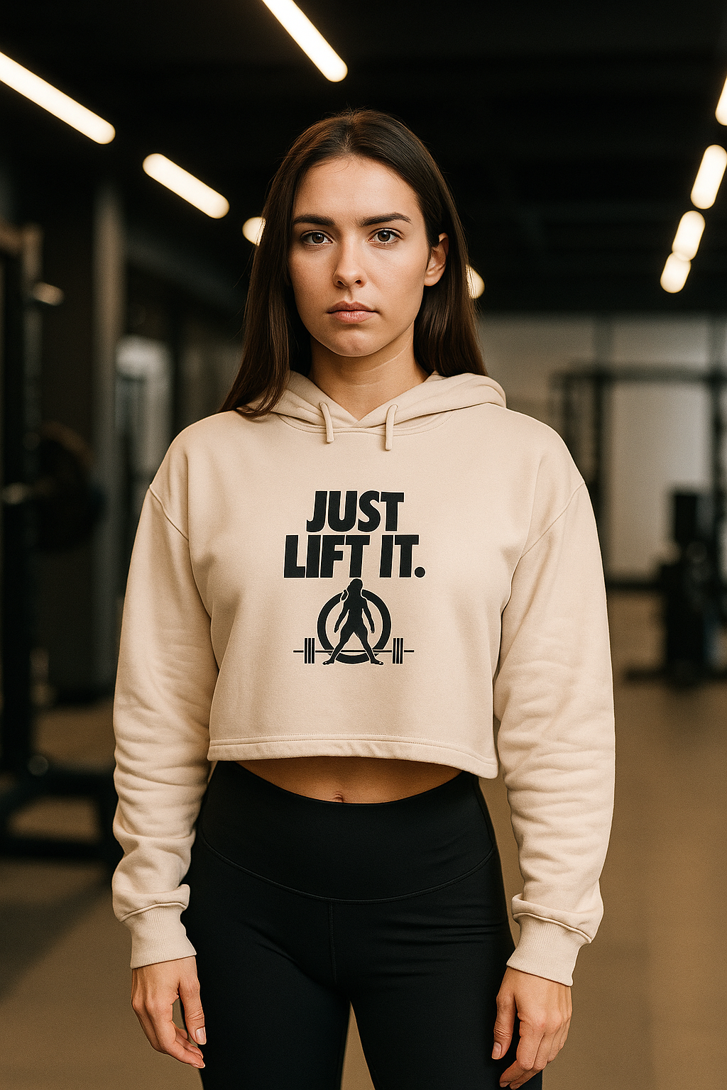 Just Lift It - Empowered Crop Hoodie – Black Logo - Plain Back