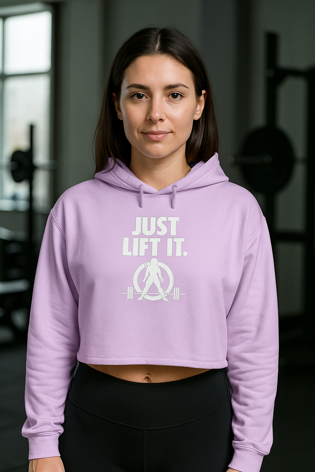 Just Lift It - Empowered Crop Hoodie – White Logo - Plain Back