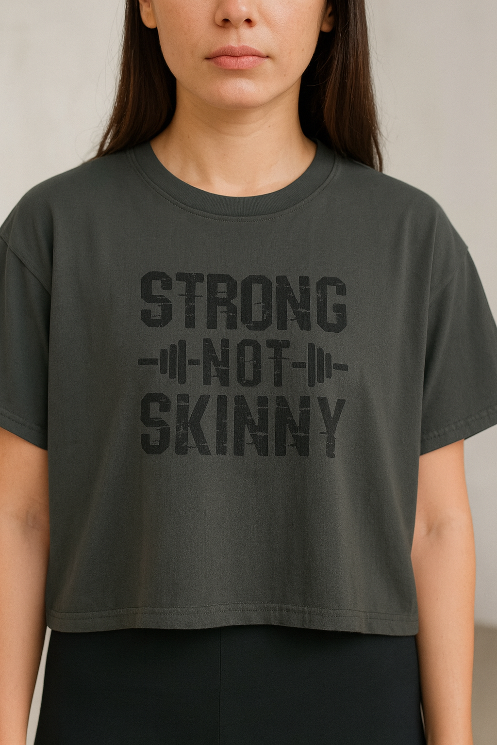 Strong Not Skinny - Women's Boxy Tee - Black Logo Front & Back