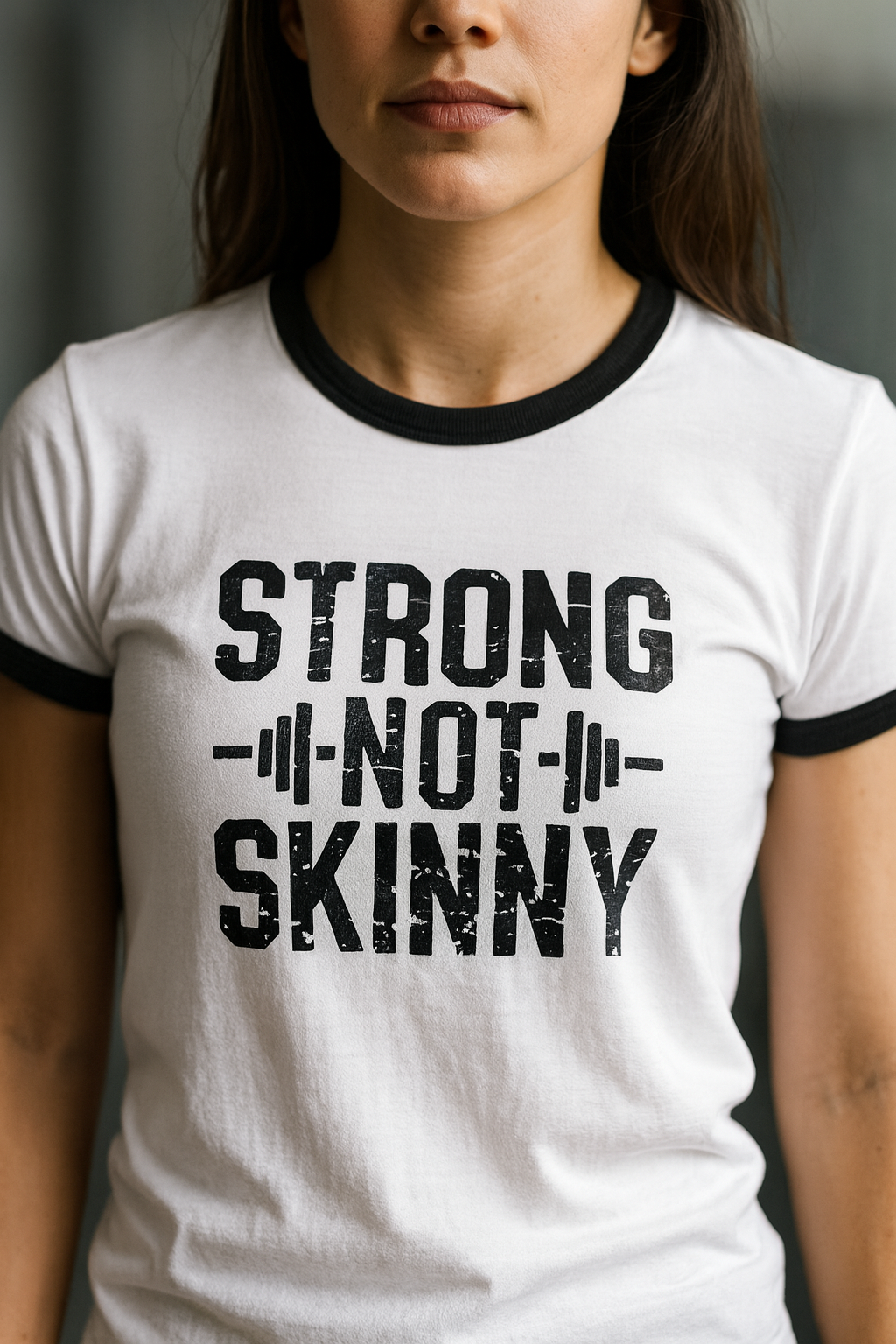 Strong Not Skinny - Unisex Cotton Ringer T-Shirt - Black Logo Front & Back