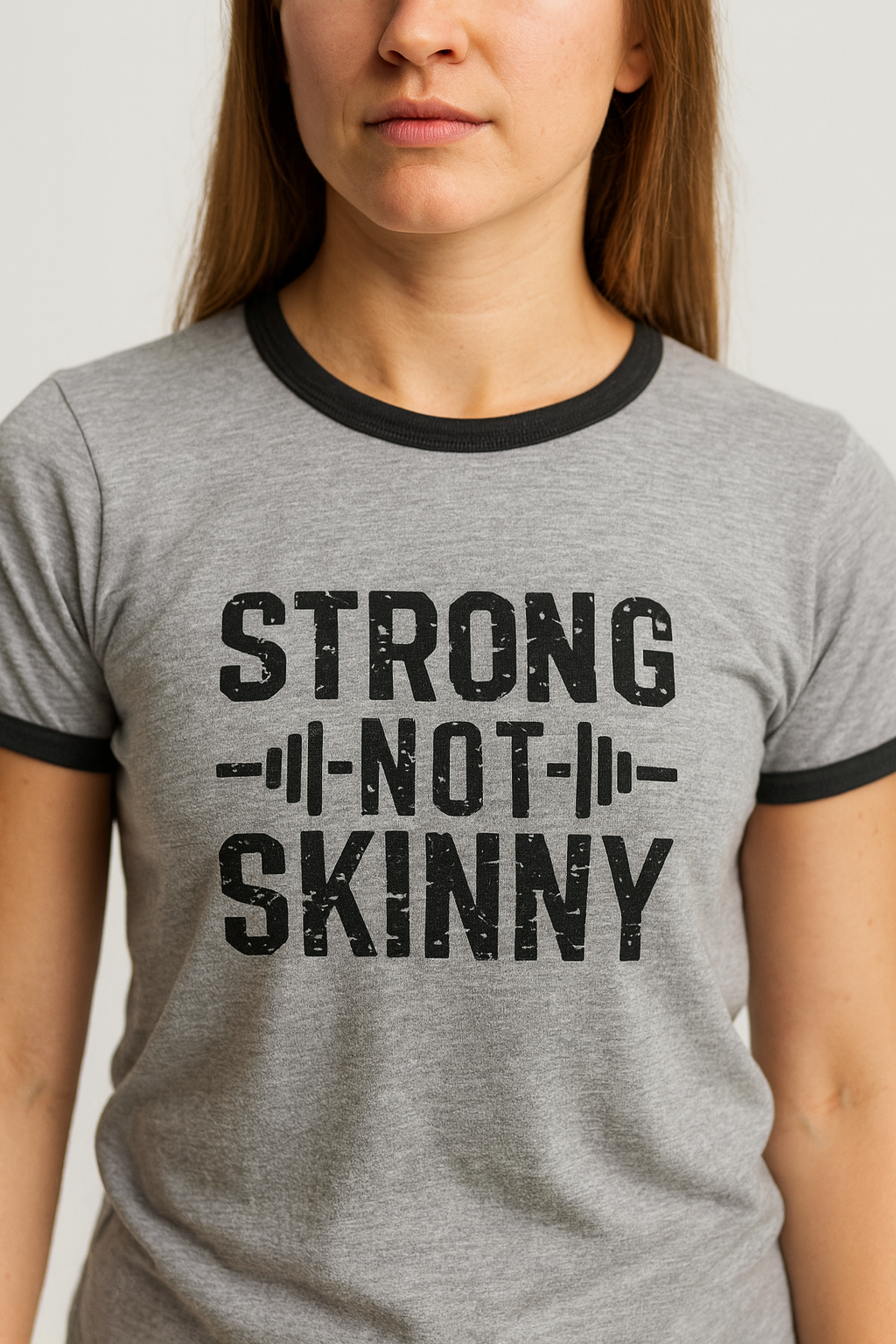 Strong Not Skinny - Unisex Cotton Ringer T-Shirt - Black Logo Front & Back