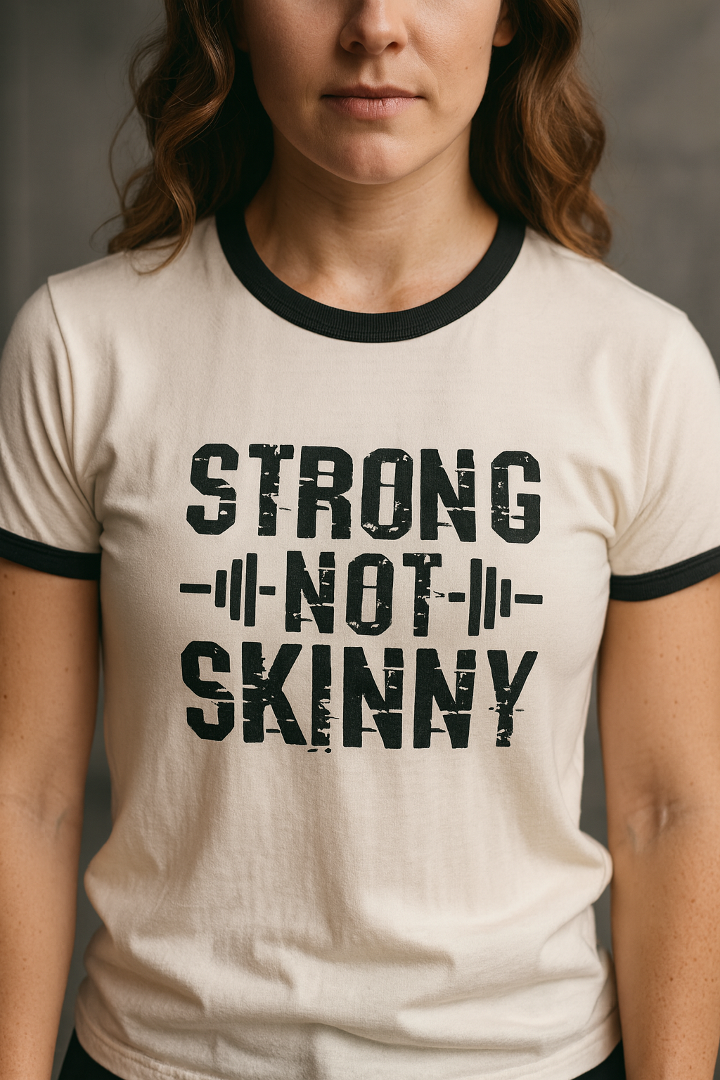 Strong Not Skinny - Unisex Cotton Ringer T-Shirt - Black Logo Front & Back