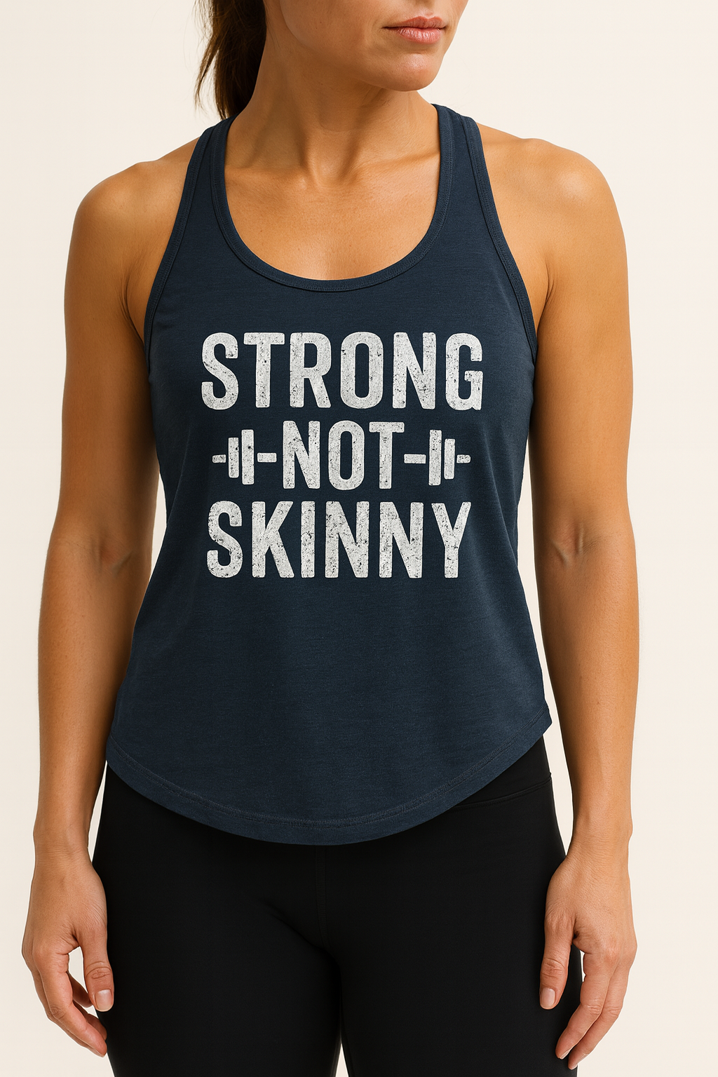 Strong Not Skinny - White Distressed Logo - Women's Ideal Racerback Tank