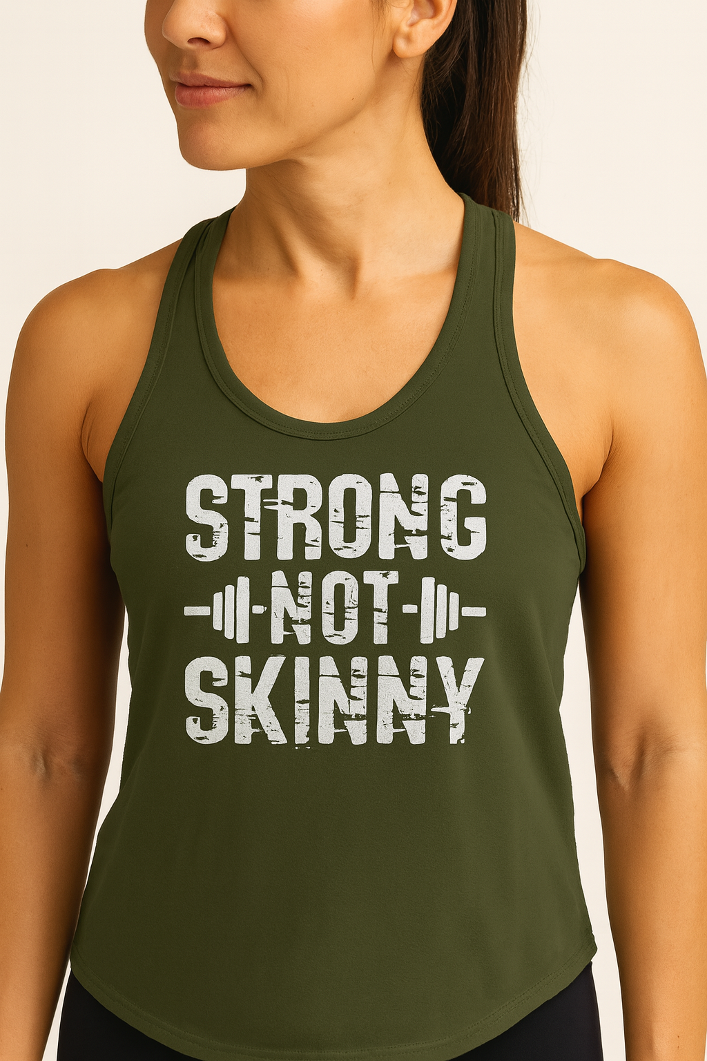 Strong Not Skinny - White Distressed Logo - Women's Ideal Racerback Tank