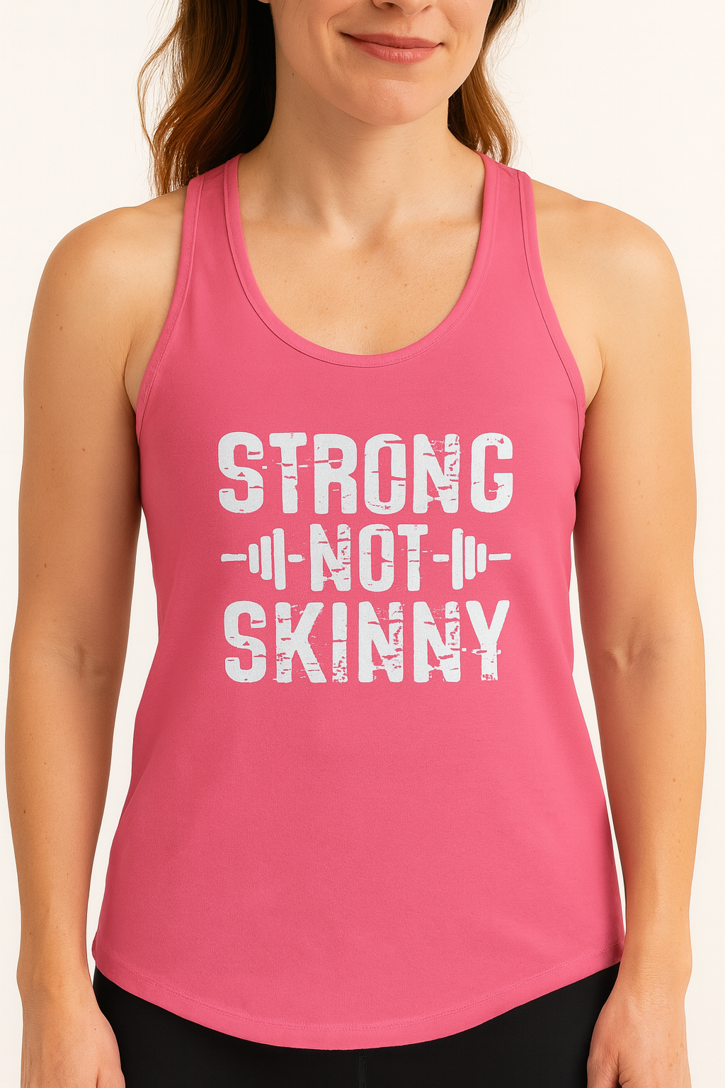 Strong Not Skinny - White Distressed Logo - Women's Ideal Racerback Tank