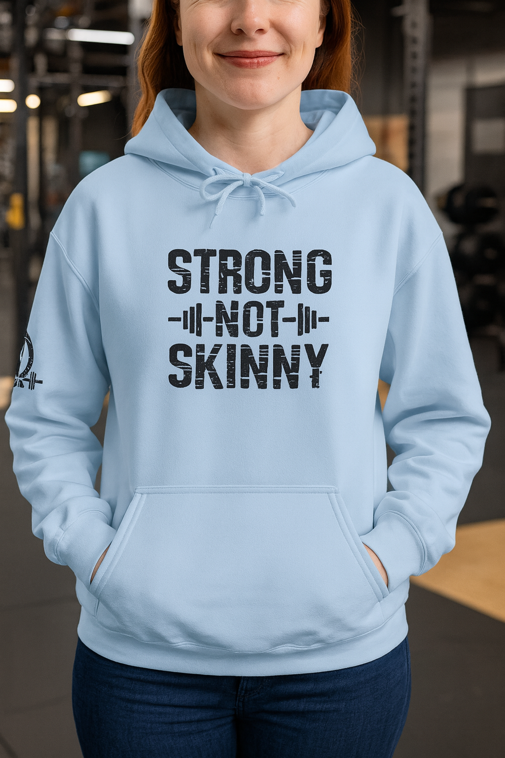 Strong Not Skinny - Unisex Heavy Blend Hooded Sweatshirt - Black Front & Arm Logo