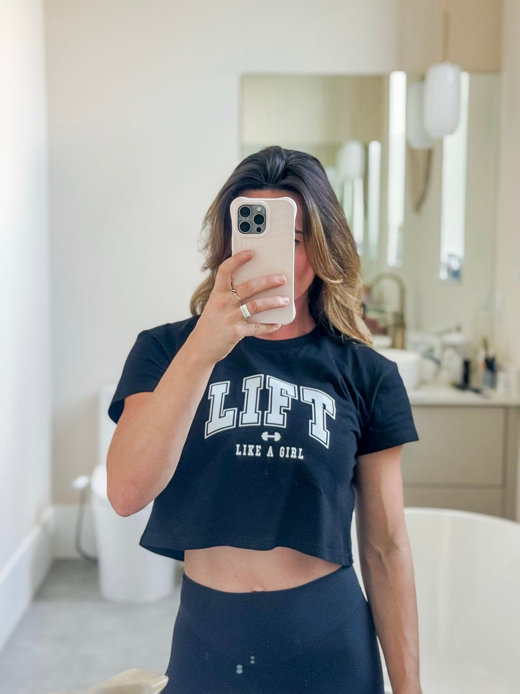 Lift Like A Girl – Women’s Crop Tee (White Logo)