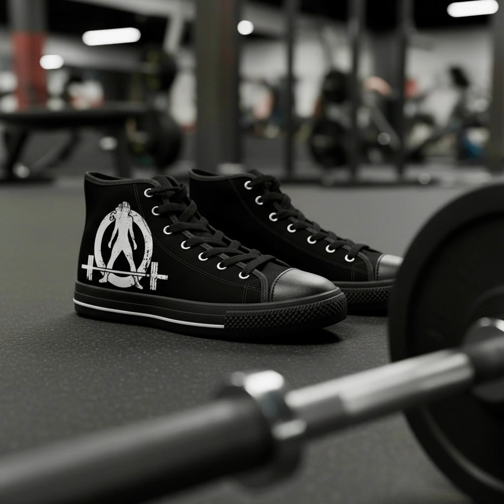 Women’s Black High-Top Sneakers (WWLW Distressed White Logo)