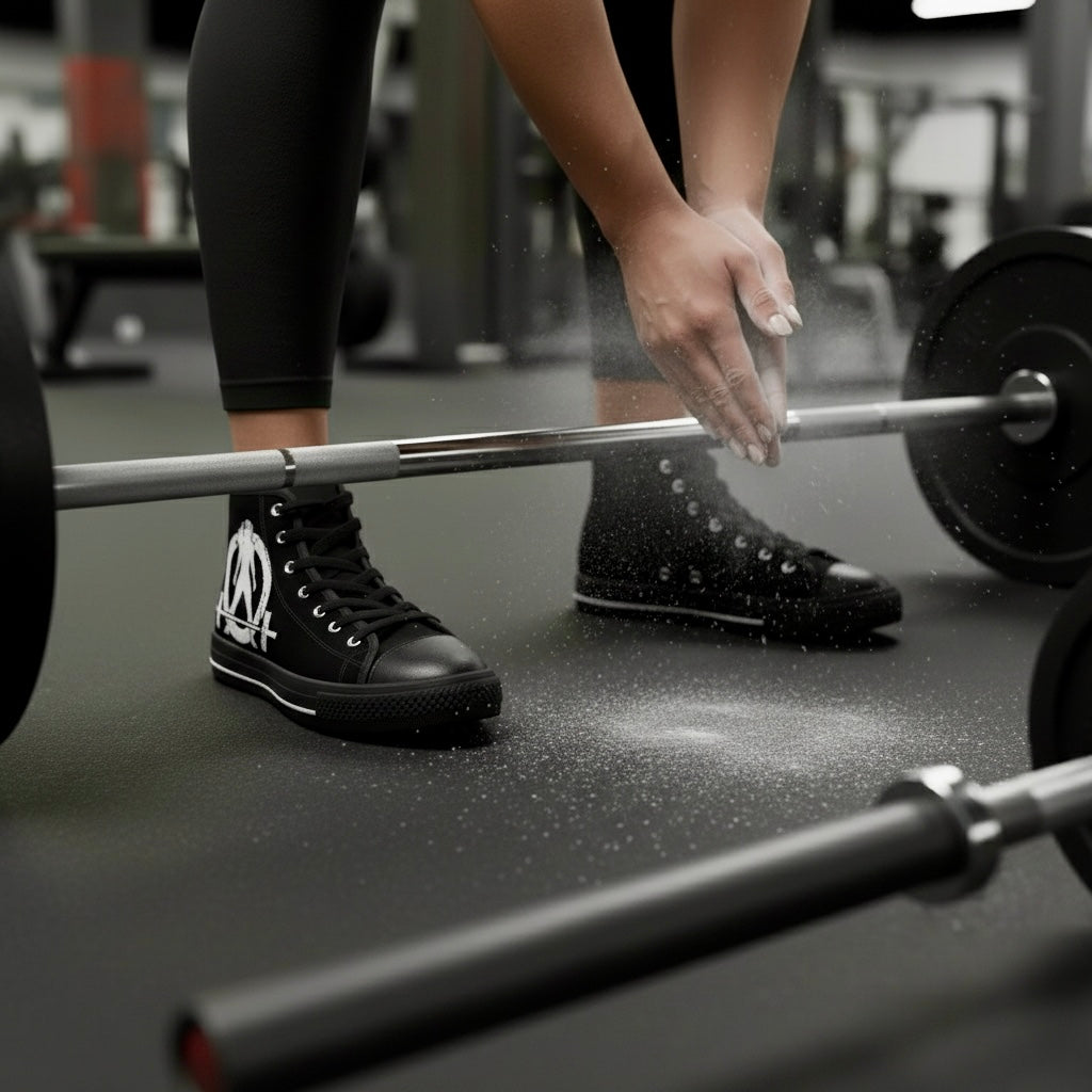 Women’s Black High-Top Sneakers (WWLW Distressed White Logo)