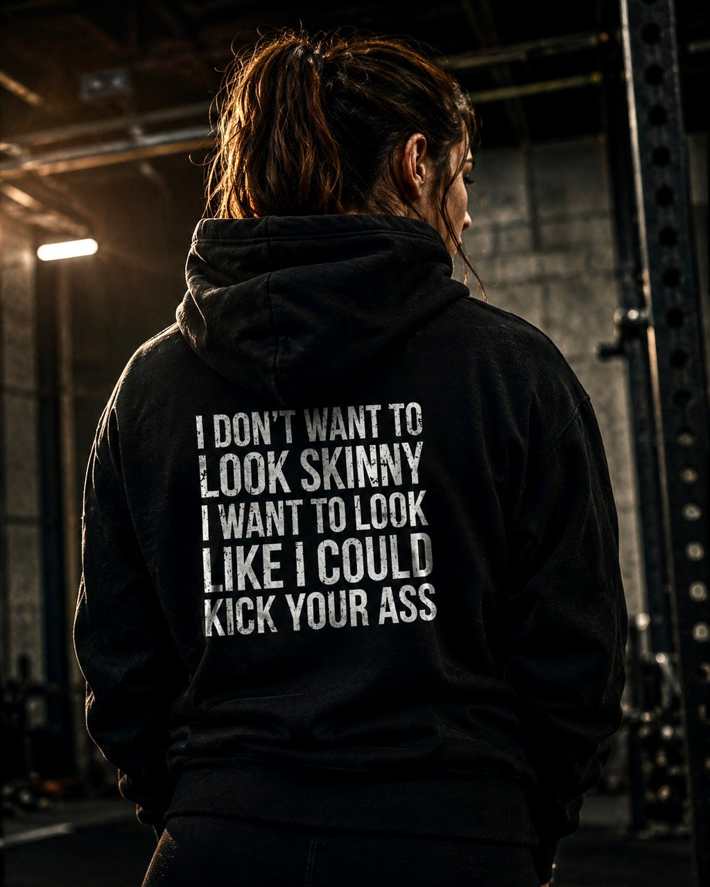 I DON’T WANT TO LOOK SKINNY – Unisex Heavy Blend™ Hooded Sweatshirt (Black Distressed Logo) 🖤💪🔥
