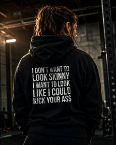 I DON’T WANT TO LOOK SKINNY – Unisex Heavy Blend™ Hooded Sweatshirt (Black Distressed Logo) 🖤💪🔥