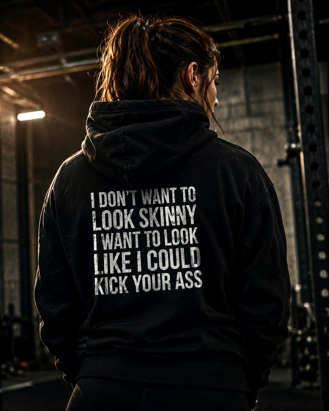 I DON’T WANT TO LOOK SKINNY – Unisex Heavy Blend™ Hooded Sweatshirt (Black Distressed Logo) 🖤💪🔥