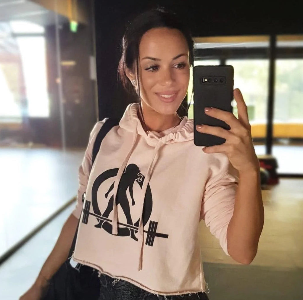 Empowered Crop Hoodie – For Strong Women Who Lift - Black Classic Logo