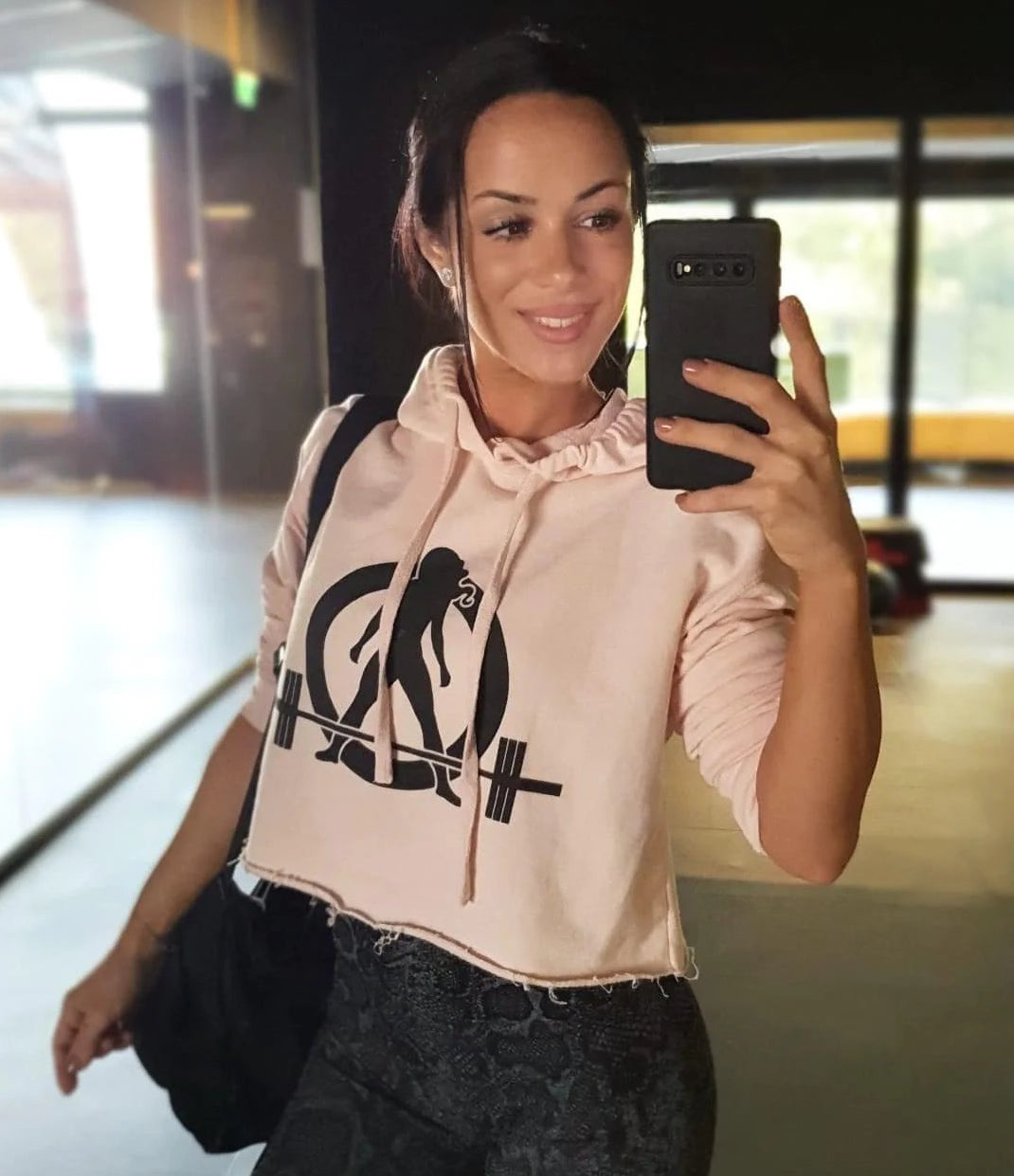 Empowered Crop Hoodie – For Strong Women Who Lift - Black Classic Logo