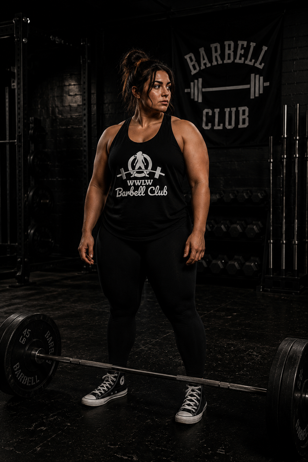 WWLW Barbell Club - Women's Ideal Racerback Tank - White Logo Plain Back