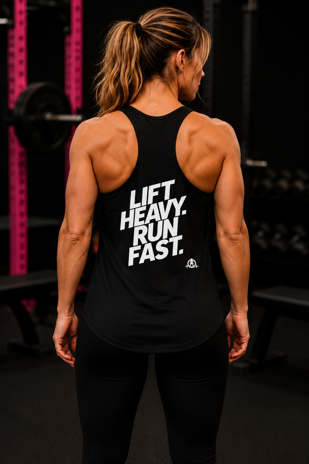 Lift Heavy - Run Fast - Racer Back Tank Top - Women's Ideal Racerback Tank (White Front & Back Logo)