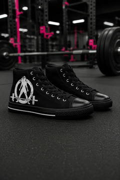 Women’s Black High-Top Sneakers (WWLW Distressed White Logo)