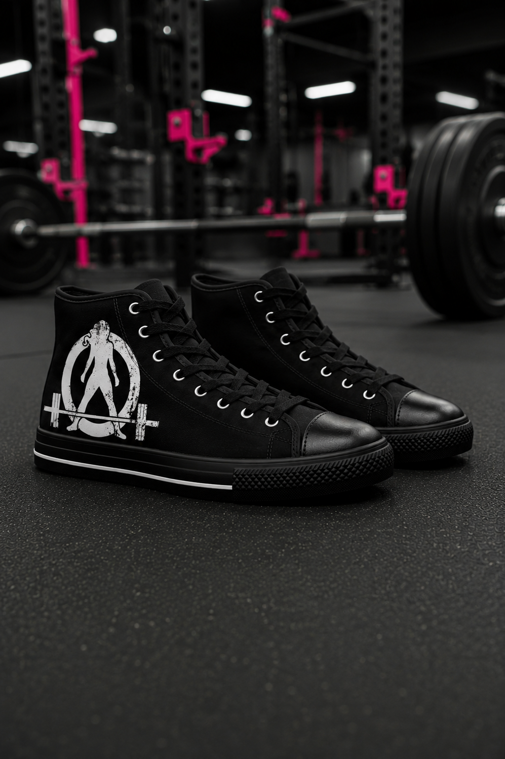 Women’s Black High-Top Sneakers (WWLW Distressed White Logo)