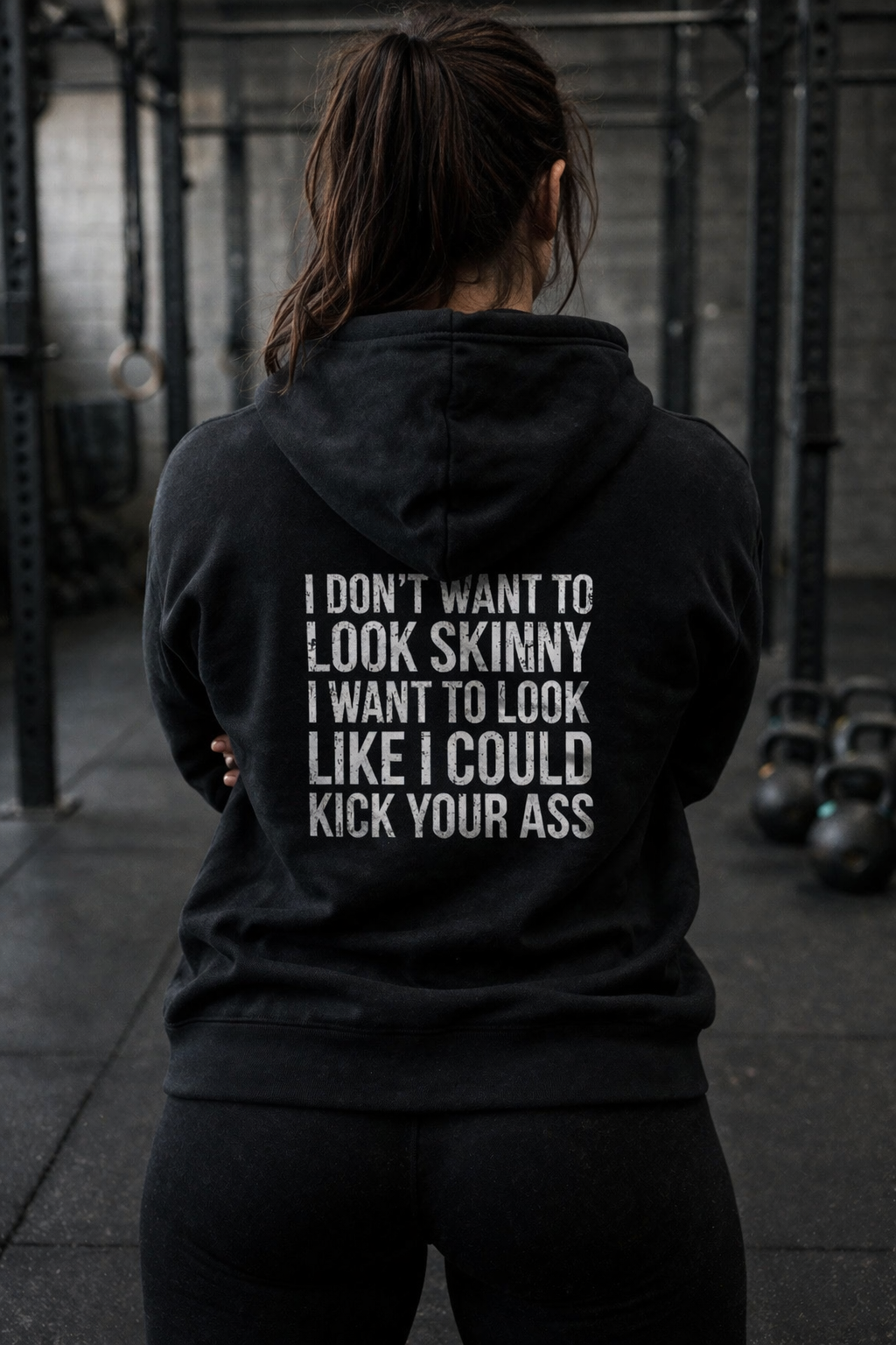I DON’T WANT TO LOOK SKINNY – Unisex Heavy Blend™ Hooded Sweatshirt (Black Distressed Logo) 🖤💪🔥