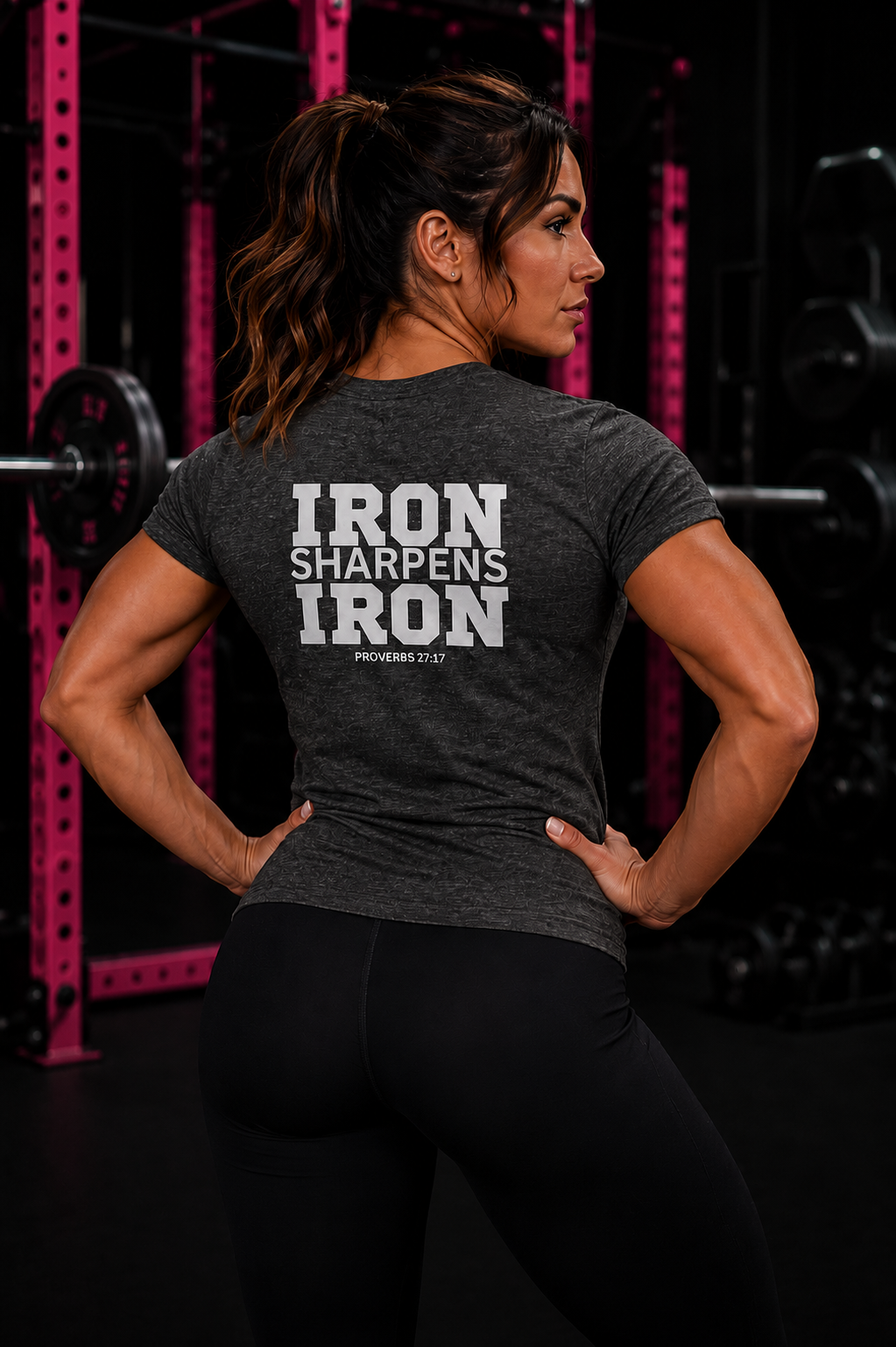 Iron Sharpens Iron - Women's Softstyle Tee - White Logo Print on Front & Back