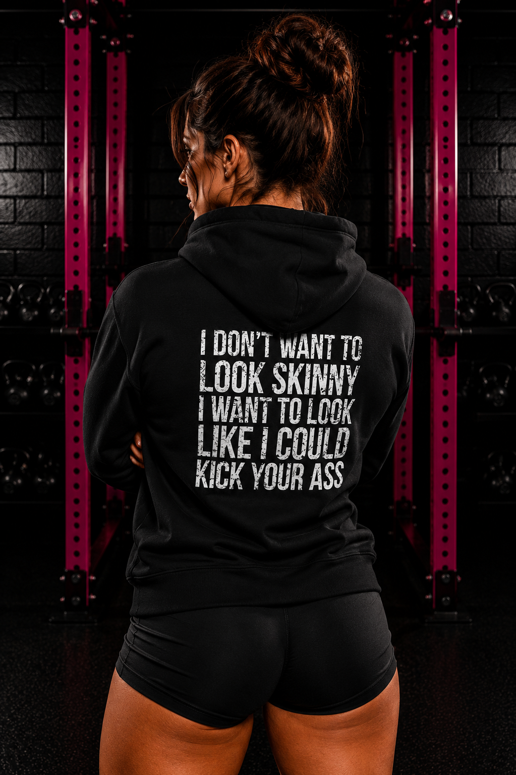 I DON’T WANT TO LOOK SKINNY – Unisex Heavy Blend™ Hooded Sweatshirt (White Distressed Logo)